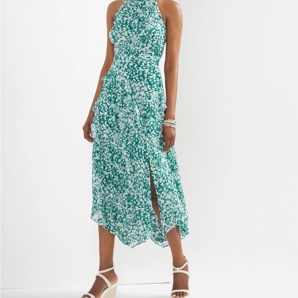 White House Black Market ruffle halter dress